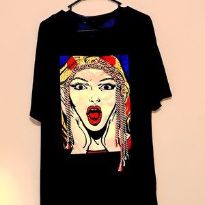 Miss California Blue Sheer Art Tee EUC Misses Small